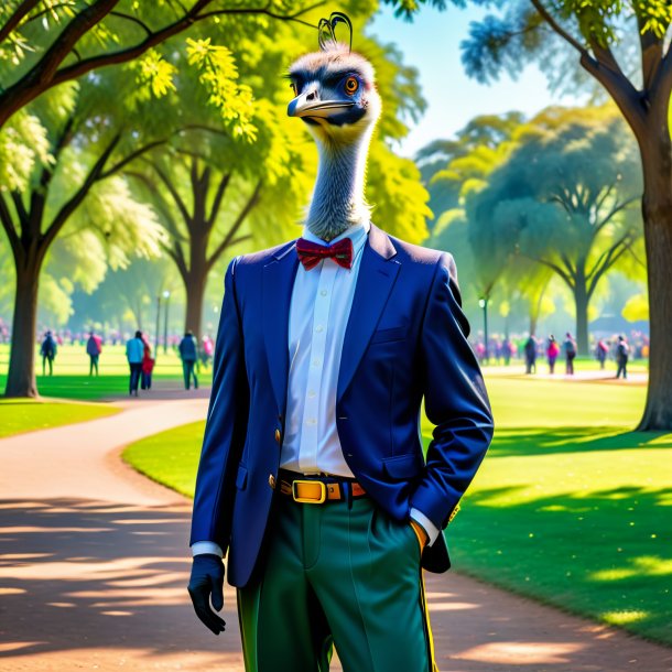 Foto de un emú en un pantalón en el parque