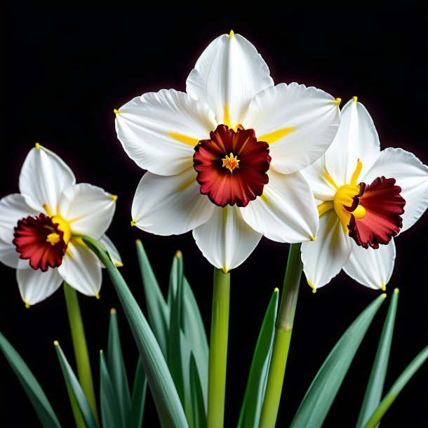 "retrato de um narciso maroon, branco"