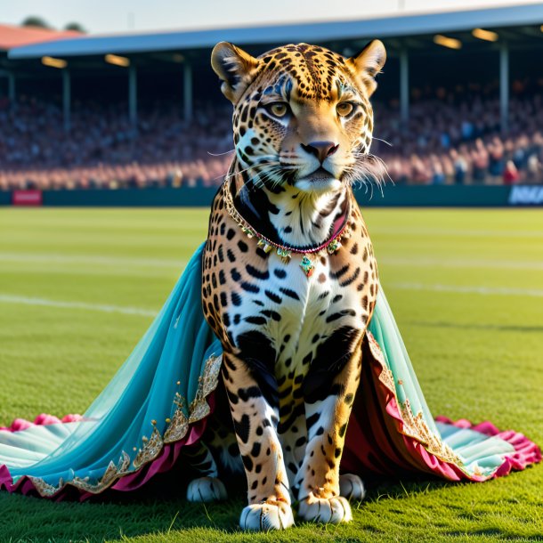 Foto de um jaguar em um vestido no campo