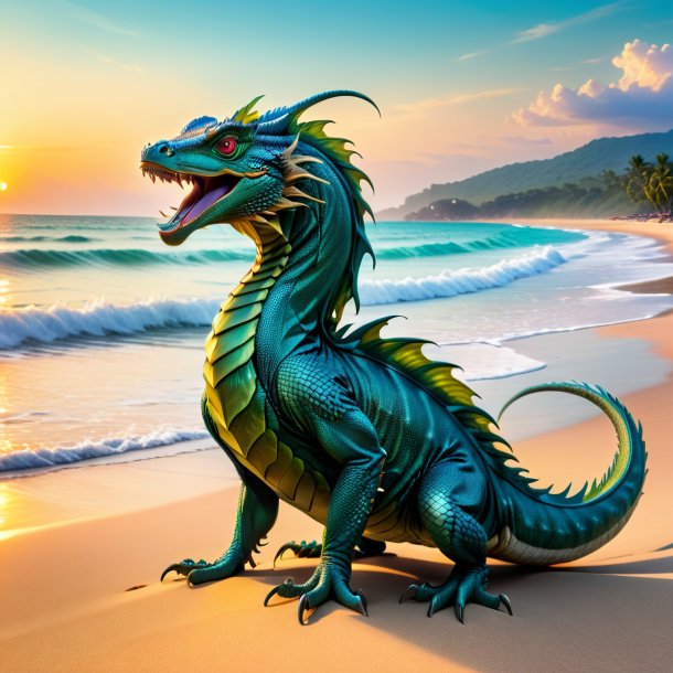 Pic d'une danse d'un basilisk sur la plage