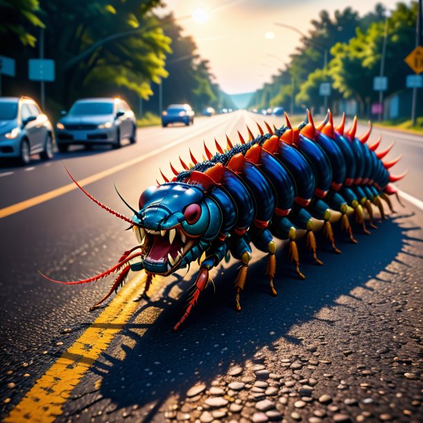 Image d'une colère d'un centipede sur la route