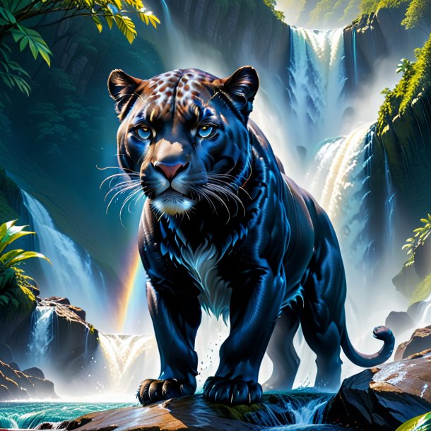 Image of a panther in a jeans in the waterfall