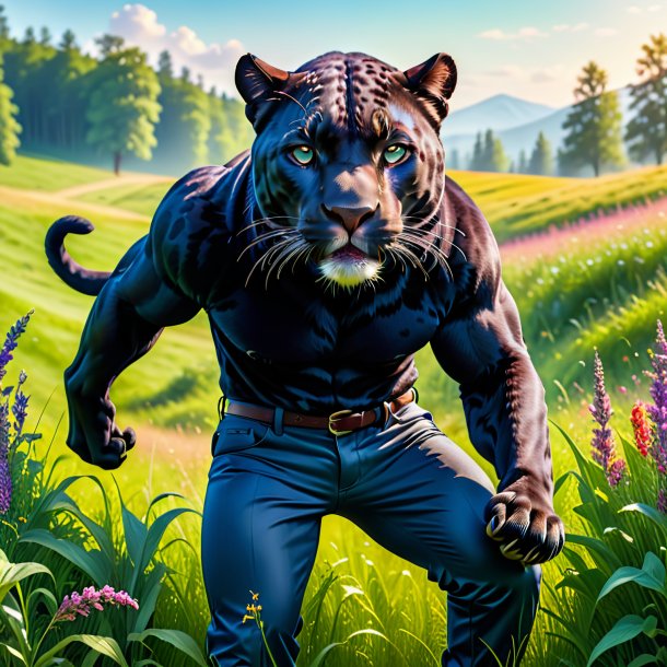 Image of a panther in a trousers in the meadow