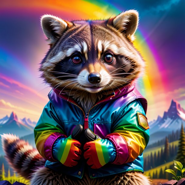 Picture of a raccoon in a gloves on the rainbow