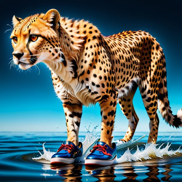 Photo of a cheetah in a shoes in the water