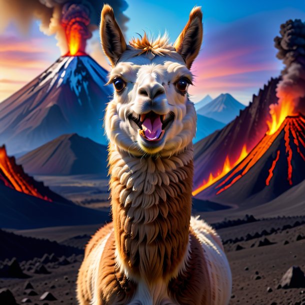 Image of a smiling of a llama in the volcano