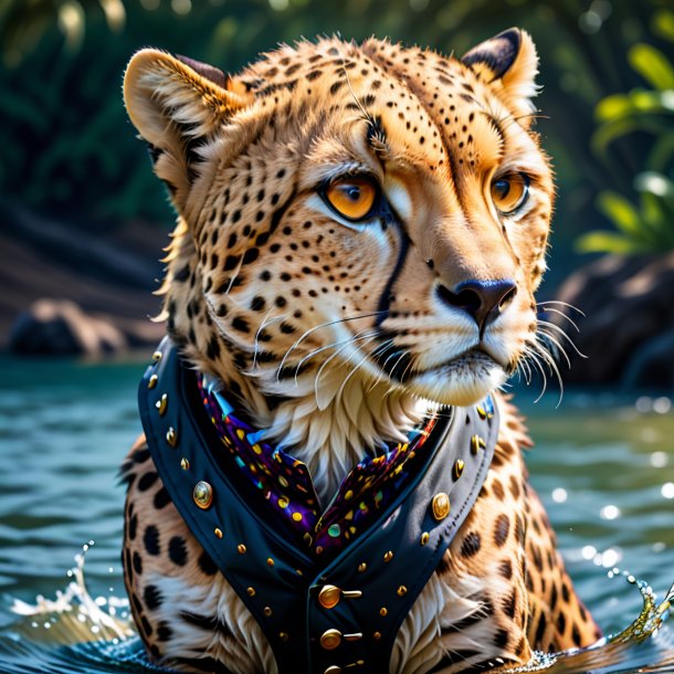 Illustration of a cheetah in a vest in the water