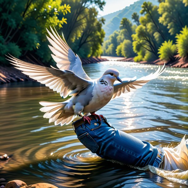 Pic of a dove in a jeans in the river