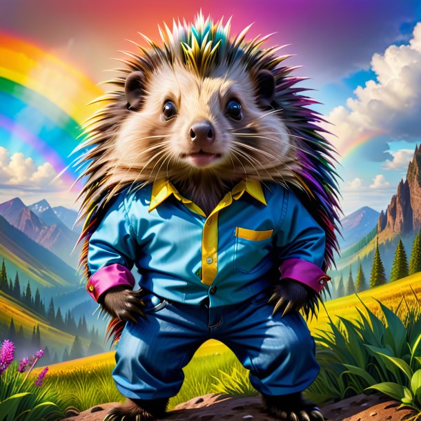 Image of a porcupine in a trousers on the rainbow