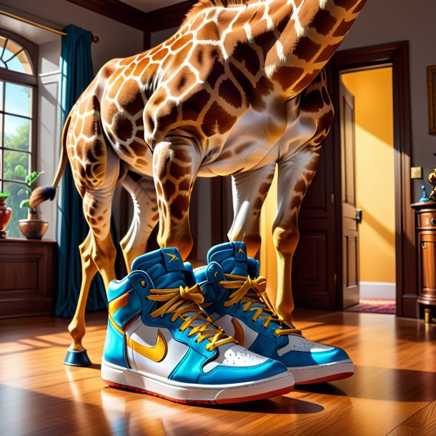 Drawing of a giraffe in a shoes in the house