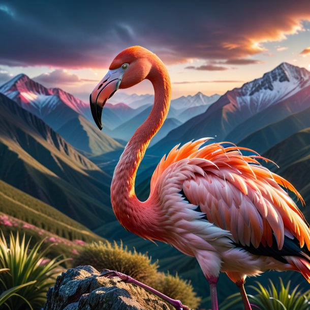 Picture of a threatening of a flamingo in the mountains