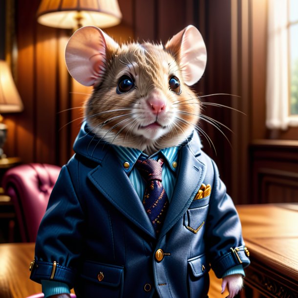 Photo of a mouse in a jacket in the house