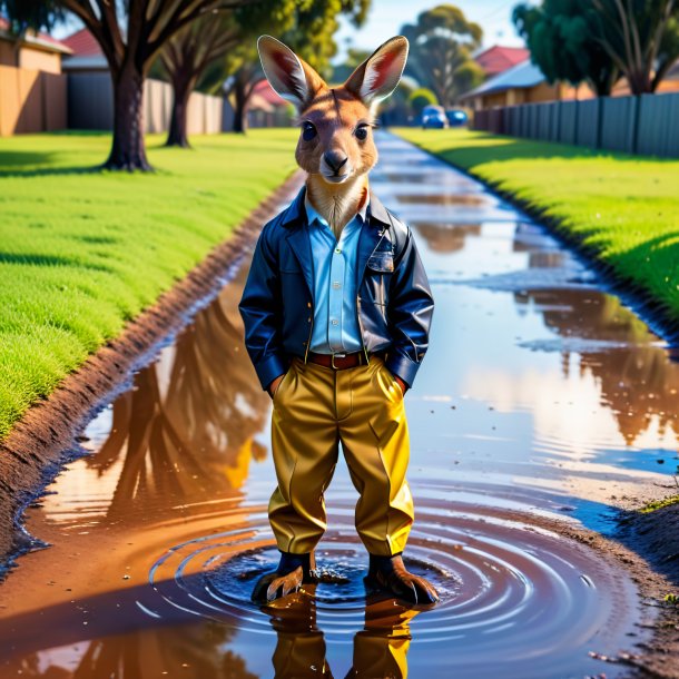 Pic of a kangaroo in a trousers in the puddle