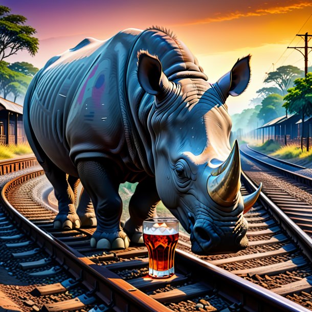 Image of a drinking of a rhinoceros on the railway tracks