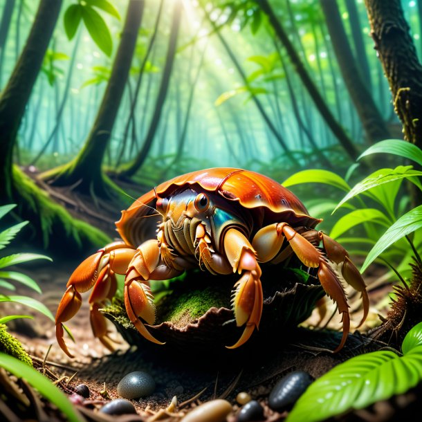 Photo d'une baignade d'un crabe ermite dans la forêt