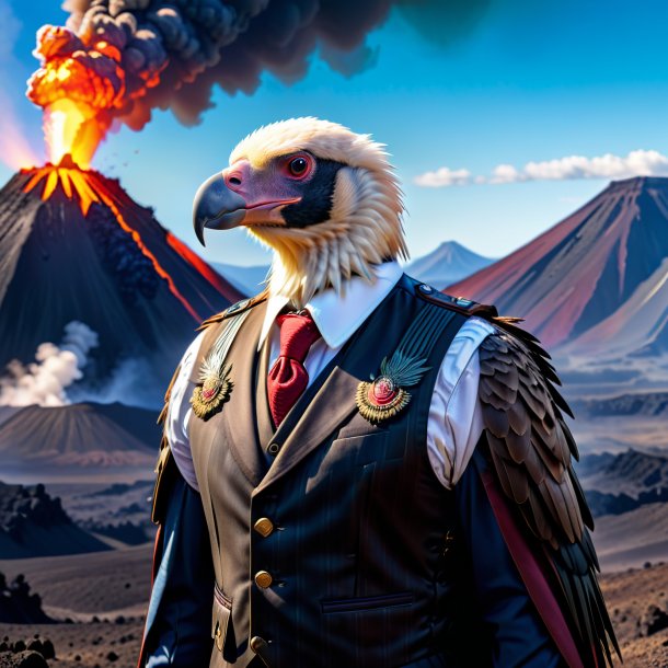 Picture of a vulture in a vest in the volcano