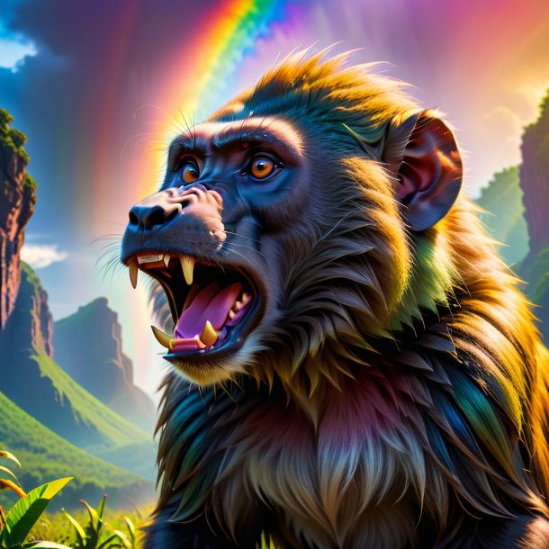 Pic of a threatening of a baboon on the rainbow