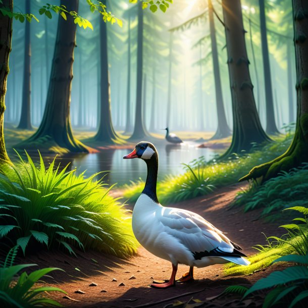 Pic of a waiting of a goose in the forest