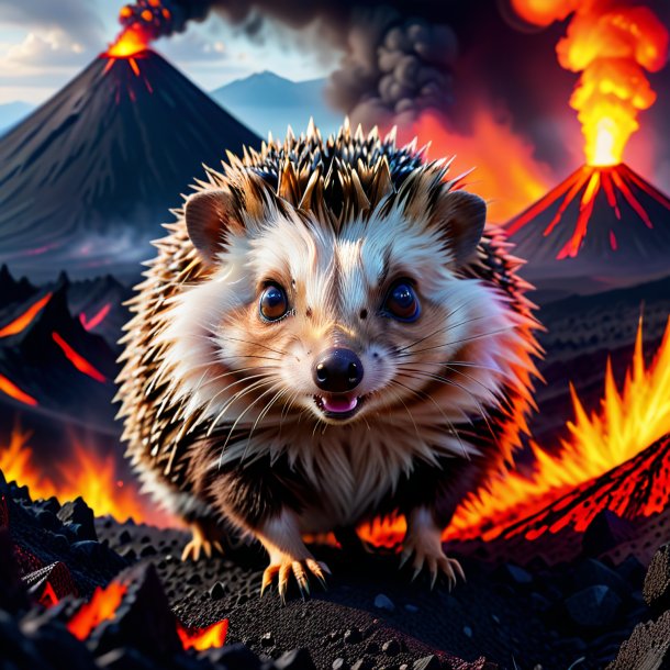 Picture of a threatening of a hedgehog in the volcano