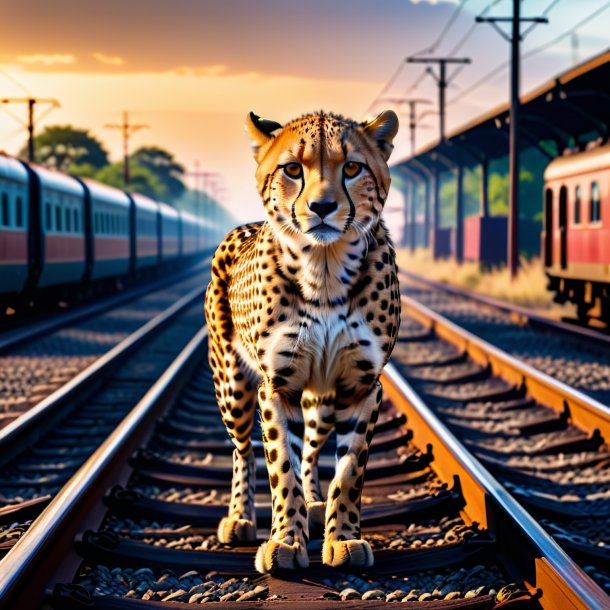 Image of a cheetah in a shoes on the railway tracks