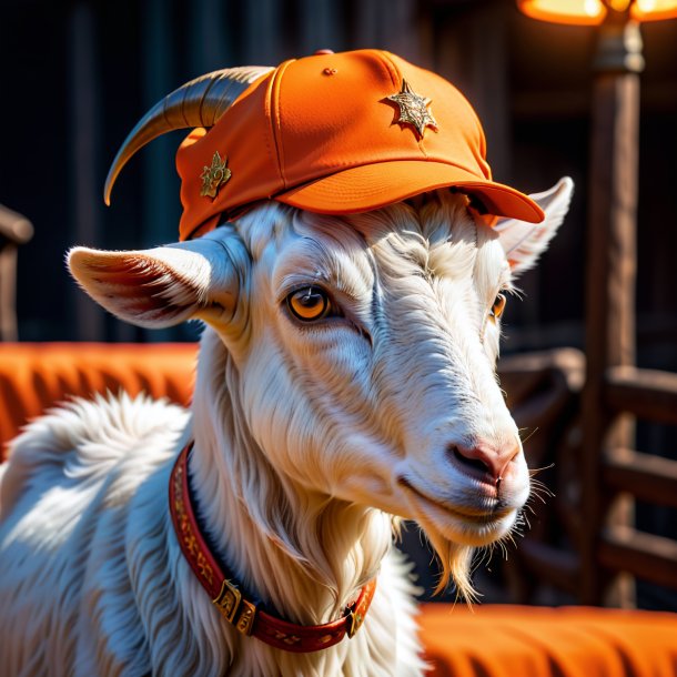 Pic d'une chèvre dans une casquette orange