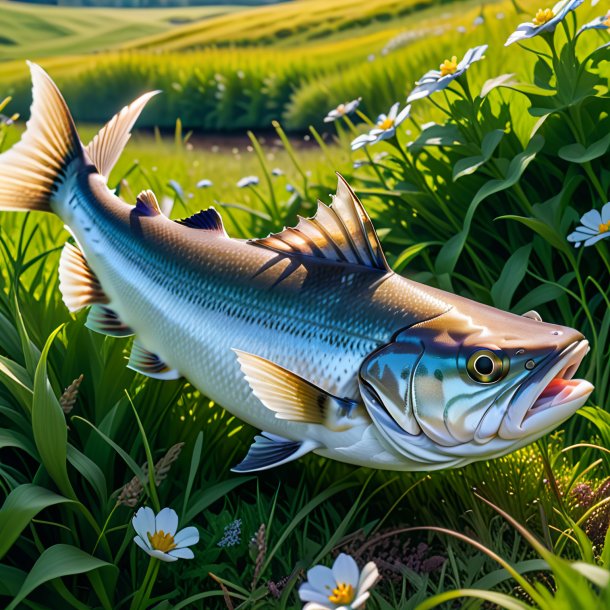 Photo of a haddock in a shoes in the meadow