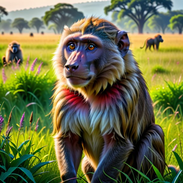 Pic of a waiting of a baboon in the meadow