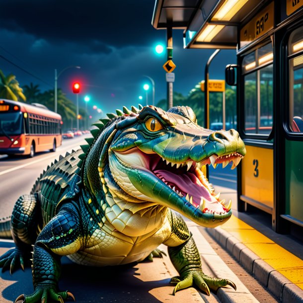 Image of a angry of a alligator on the bus stop