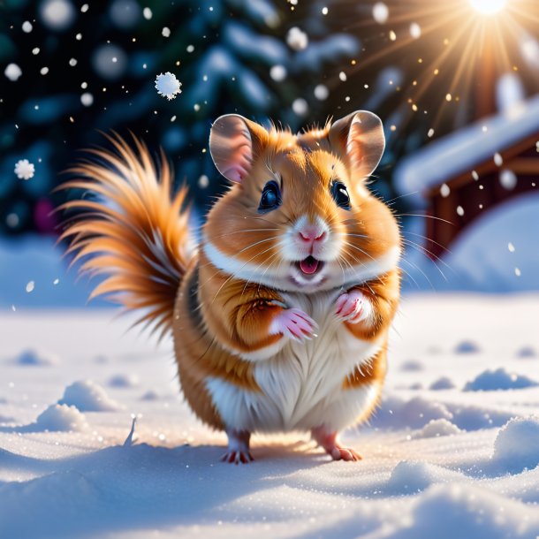 Picture of a dancing of a hamster in the snow