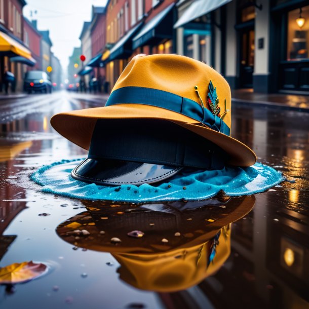 Picture of a mol in a hat in the puddle