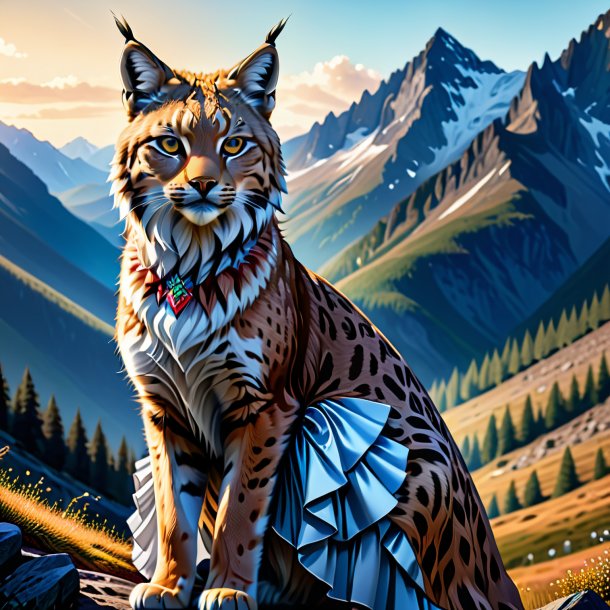 Illustration of a lynx in a dress in the mountains