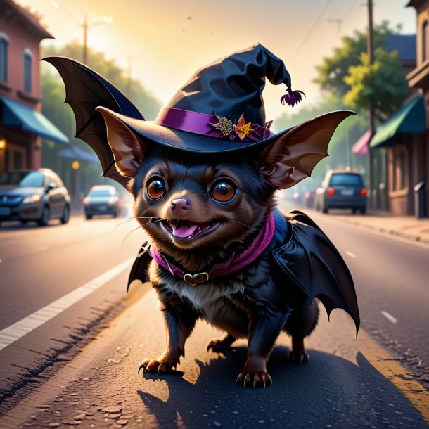 Drawing of a bat in a hat on the road