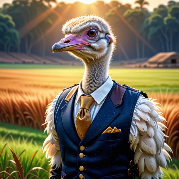 Illustration of a ostrich in a vest on the field