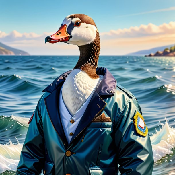 Drawing of a goose in a jacket in the sea