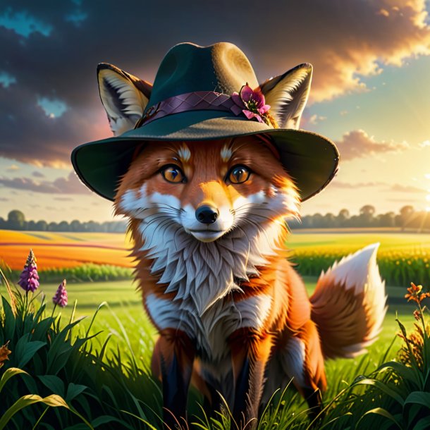 Drawing of a fox in a hat on the field