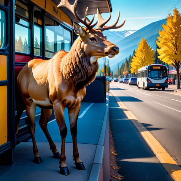 Pic de um alce em uma calça no ponto de ônibus