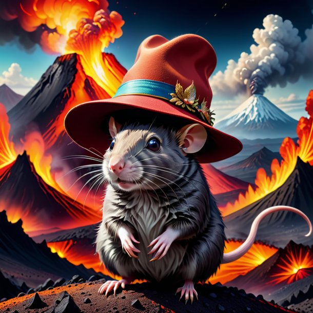 Illustration of a rat in a hat in the volcano