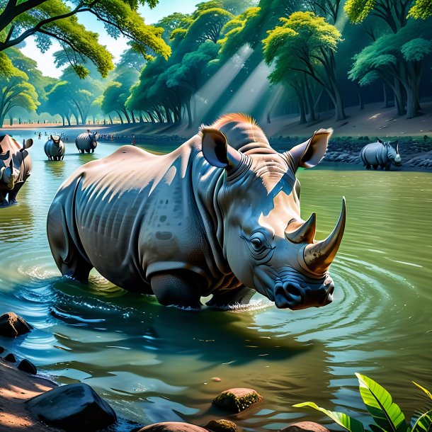 Picture of a swimming of a rhinoceros in the park