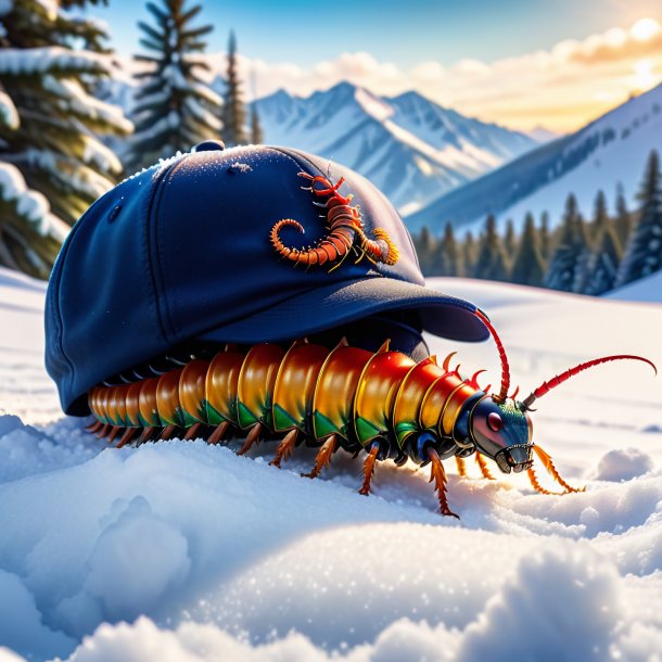 Image of a centipede in a cap in the snow