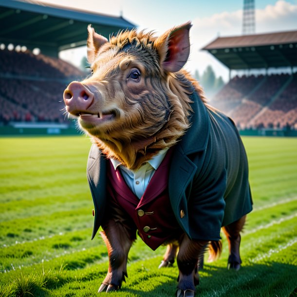 Picture of a boar in a coat on the field