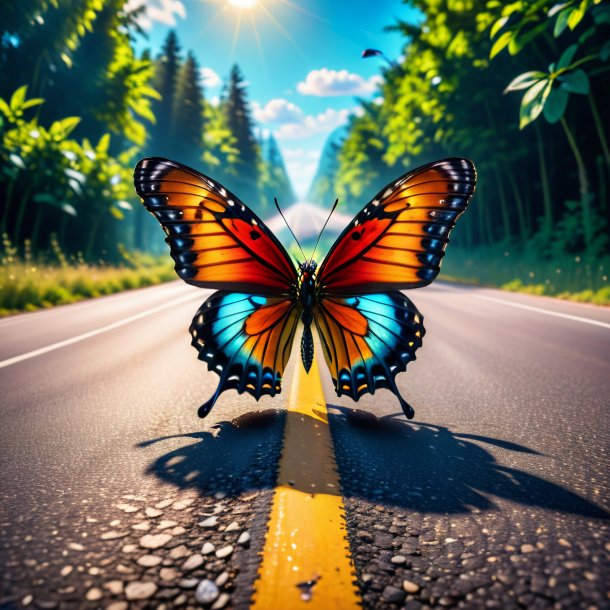 Photo of a angry of a butterfly on the road