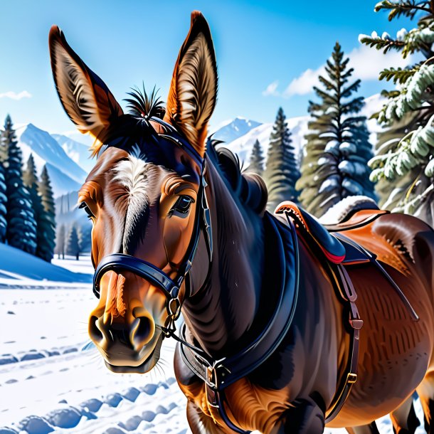 Image of a mule in a gloves in the snow