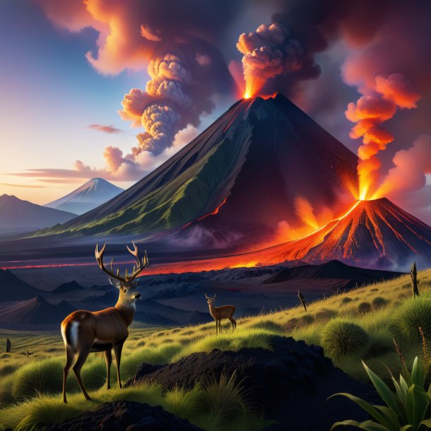 Picture of a waiting of a deer in the volcano