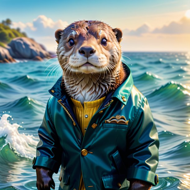 Pic d'une loutre dans une veste dans la mer