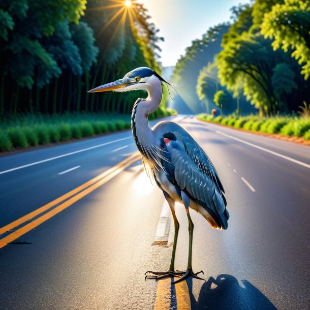 Pic of a smiling of a heron on the road