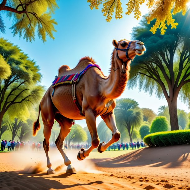 Pic of a jumping of a camel in the park