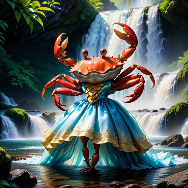 Image of a crab in a dress in the waterfall