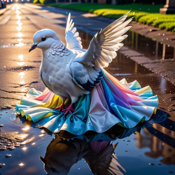 Picture of a dove in a dress in the puddle