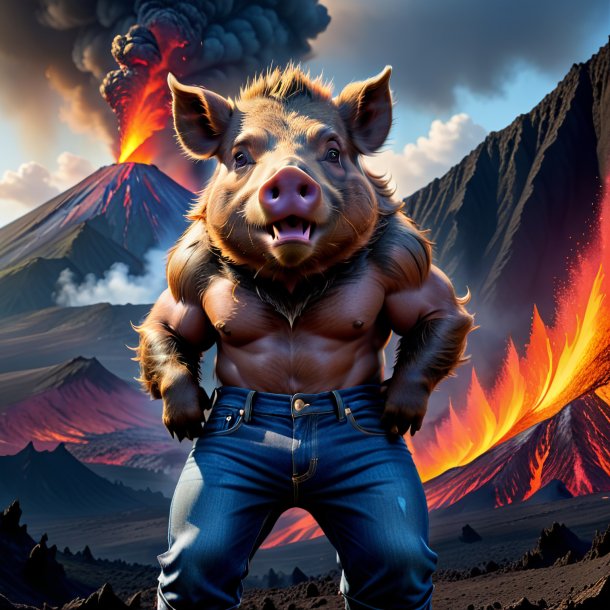 Image of a boar in a jeans in the volcano