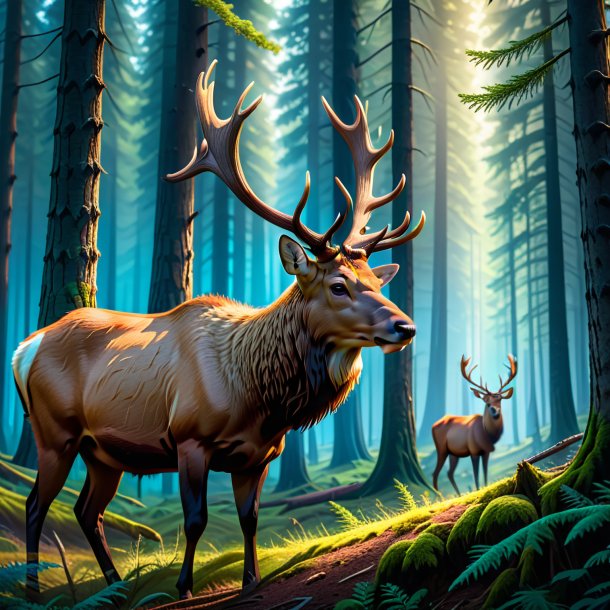 Picture of a waiting of a elk in the forest